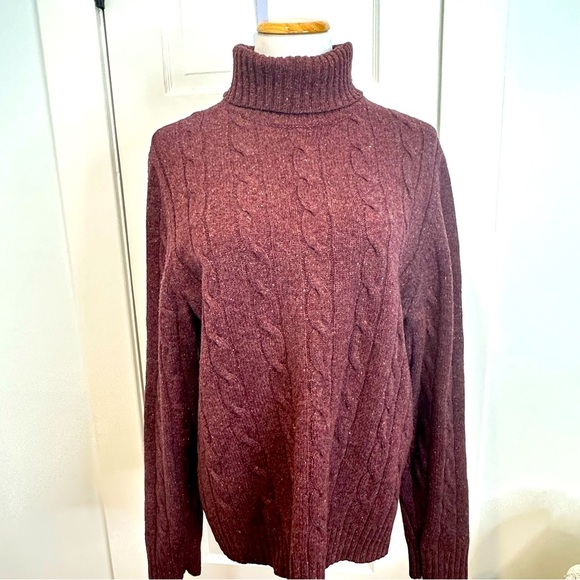 BROOKS‎ BROTHERS SAXXON BURGUNDY SPECKLED CABLE KNIT TURTLENECK SIZE MEDIUM - Picture 1 of 6